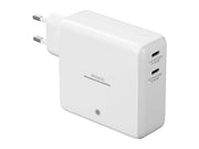 Deltaco USB-C GaN Wall Charger 60W w/ Built-in Powerbank | 9600 mAh | 2x USB-C | PPS | White