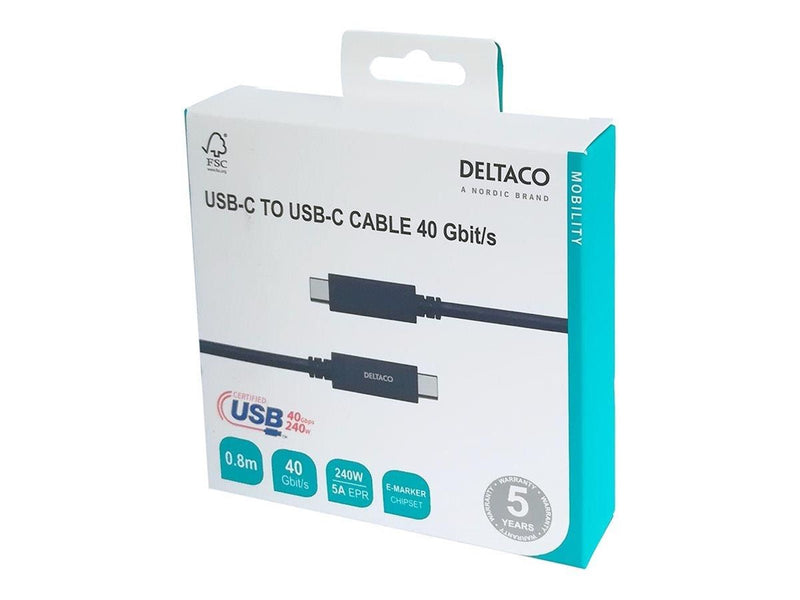 Deltaco - USB-C cable - 24 pin USB-C to 24 pin USB-C - 80 cm