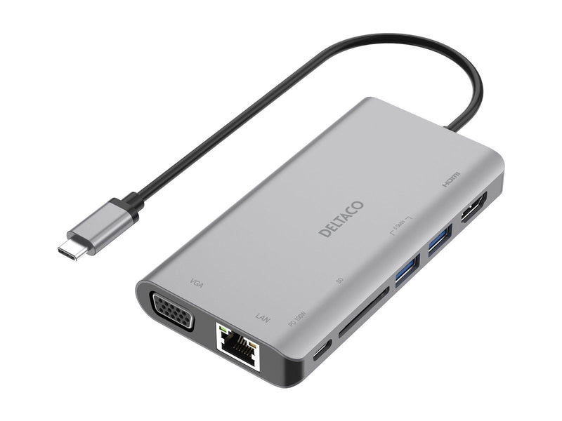 Deltaco USB-C dockningsstation HDMI/VGA/2xUSB-A PD