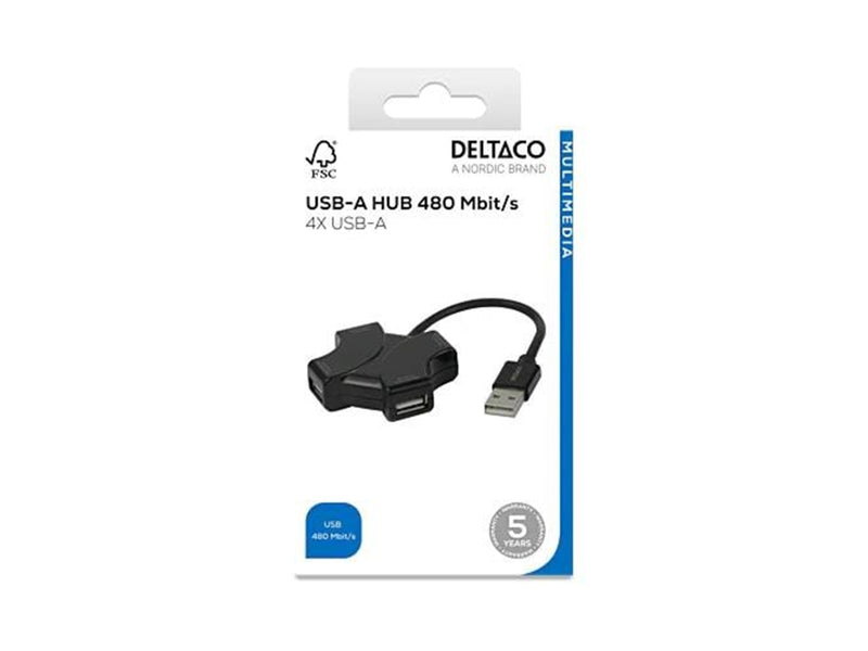 Deltaco USB Hub - 4x USB-A USB-Hubs - 4 - Schwarz