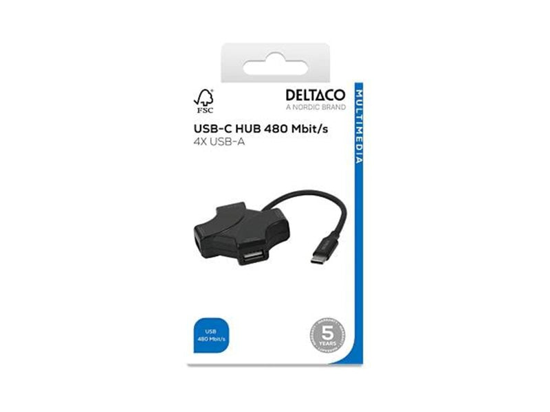 Deltaco USB Hub - 4x USB-A USB-Hubs - 4 - Schwarz