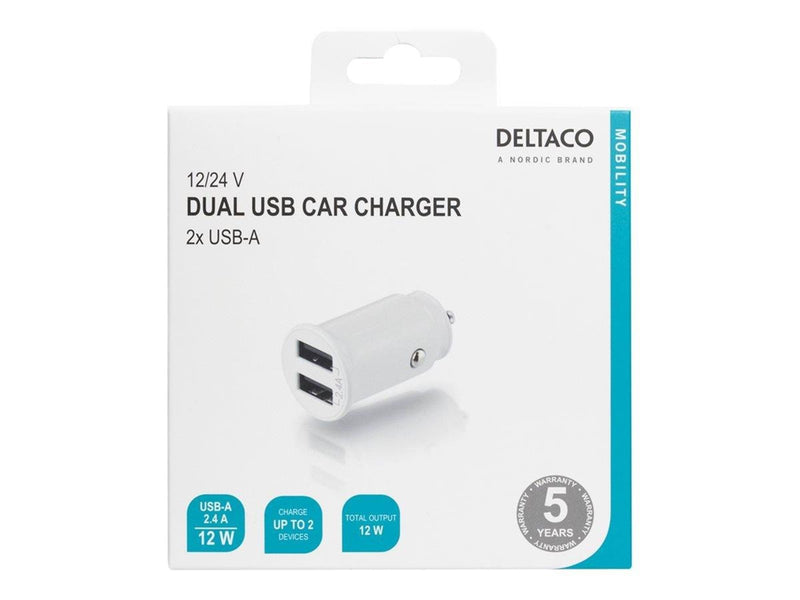 Deltaco USB car charger 2x USB-A 2.4 A total 12