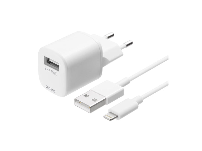 Deltaco USB wall charger USB-A 2.4 A incl. 1 m