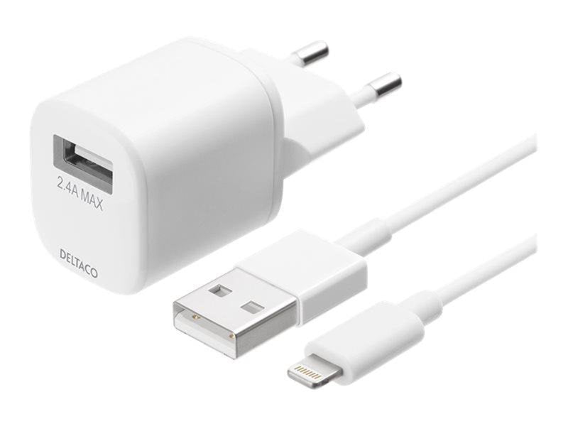 Deltaco USB wall charger USB-A 2.4 A incl. 1 m
