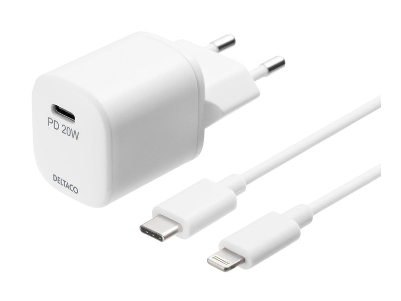 Deltaco USB wall charger USB-C PD 20 W includin