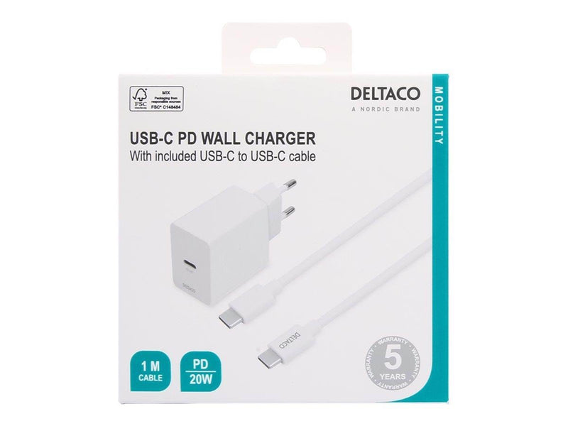 Deltaco USBC-AC146 Power Adapter - USB-C - 20 Watt
