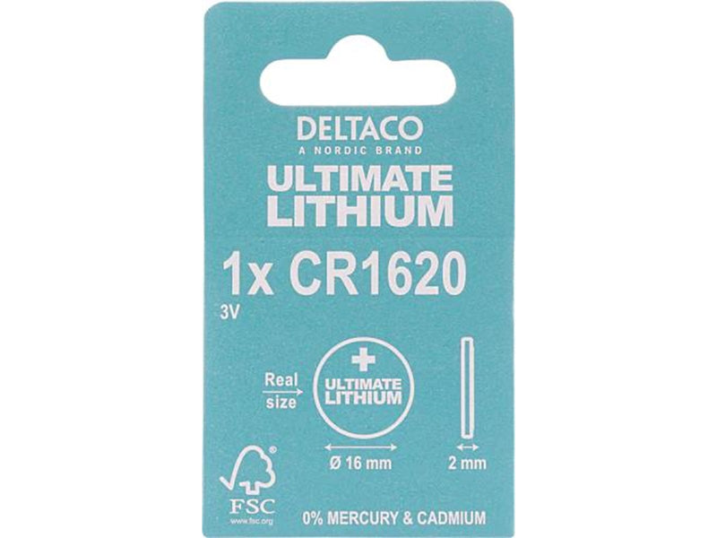 Deltaco Ultimate Lithium Battery CR1620 Button Cell - 1-pack