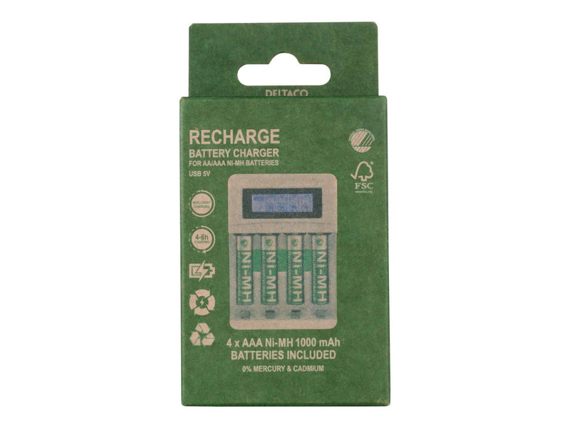 Deltaco Ultimate Ni-Mh USB charger with 4 x AAA ba
