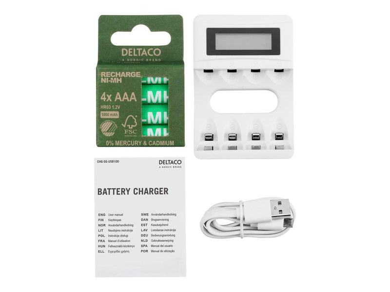 Deltaco Ultimate Ni-Mh USB charger with 4 x AAA ba