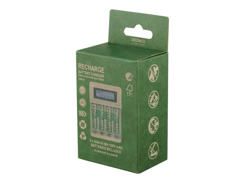 Deltaco Ultimate Ni-Mh USB charger with 4 x AAA ba