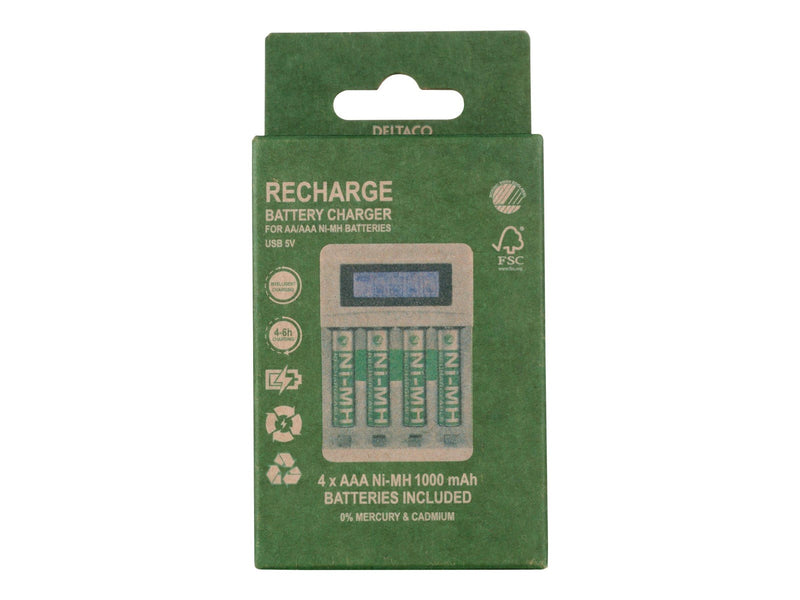 Deltaco Ultimate Ni-Mh USB charger with 4 x AAA ba
