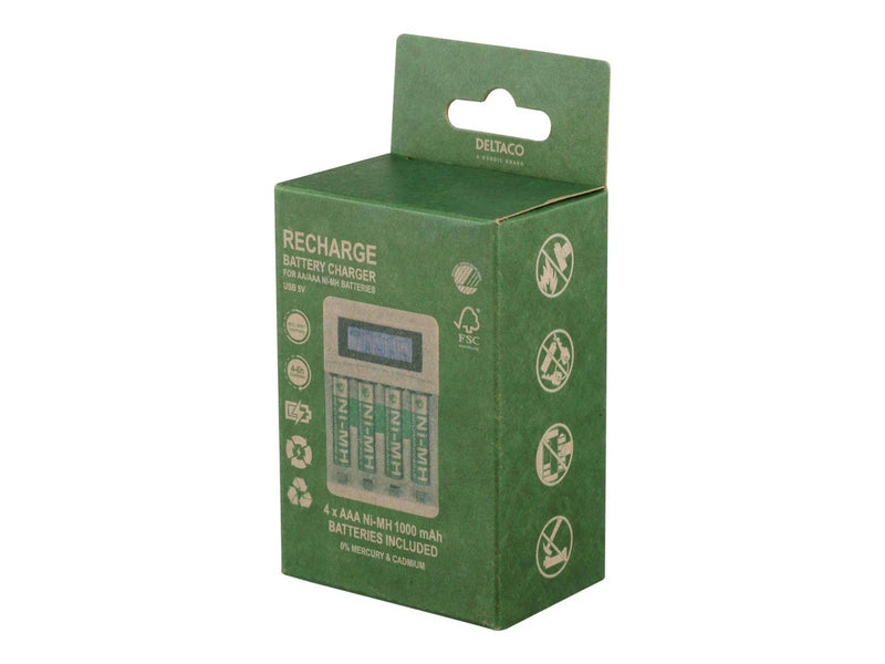 Deltaco Ultimate Ni-Mh USB charger with 4 x AAA ba