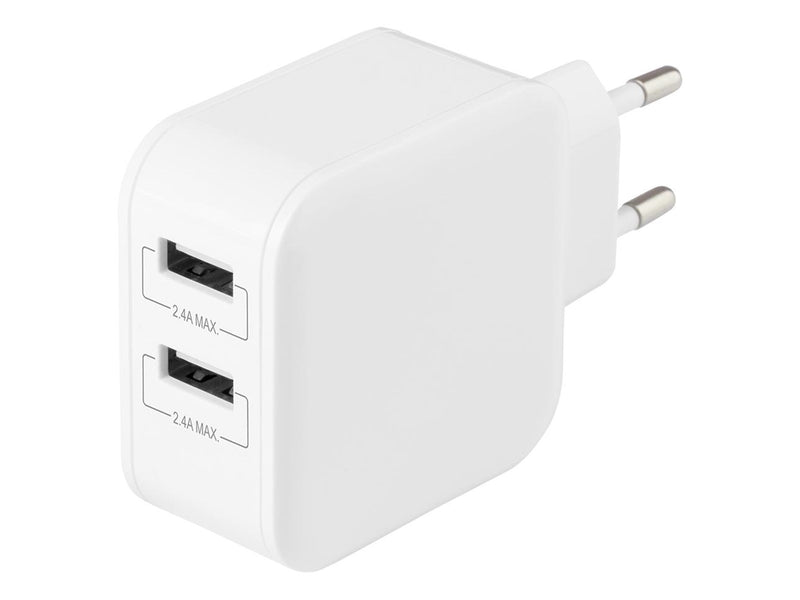 Deltaco Wall charger with dual USB-A ports 4.8 A.