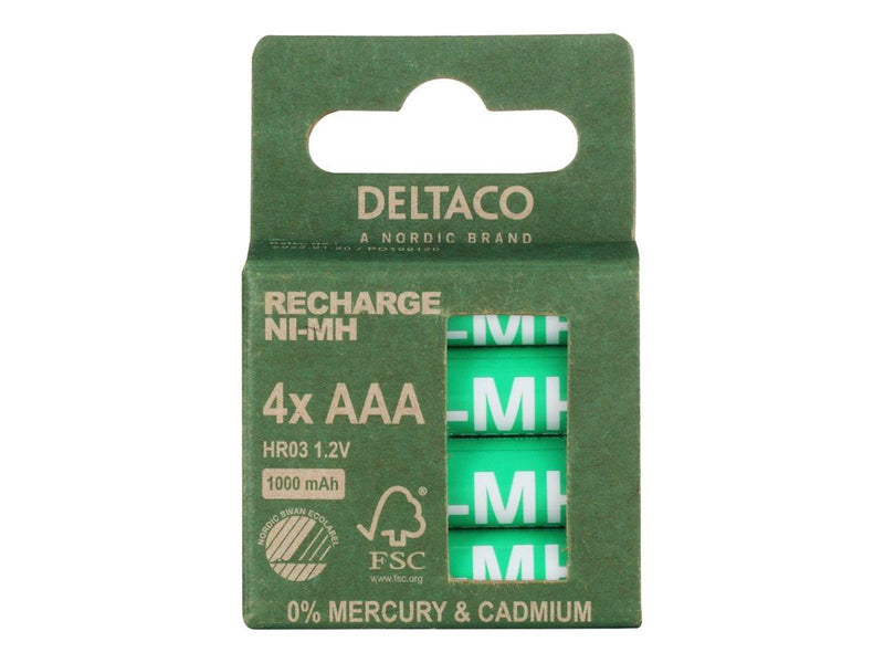 Deltaco battery - Nordic Swan ecolabelled - 4 x AAA / HR03 - NiMH