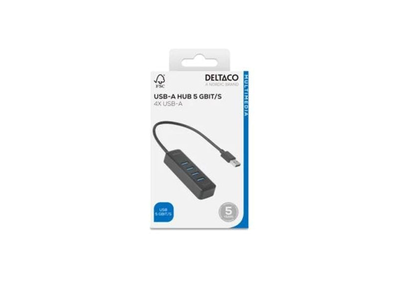 Deltaco - hub - 4 ports USB-Hubs - 4 - Schwarz