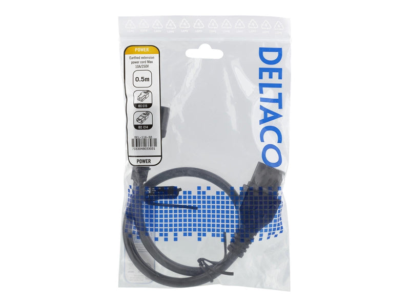 Deltaco - power extension cable - IEC 60320 C15 to IEC 60320 C14 - 50 cm
