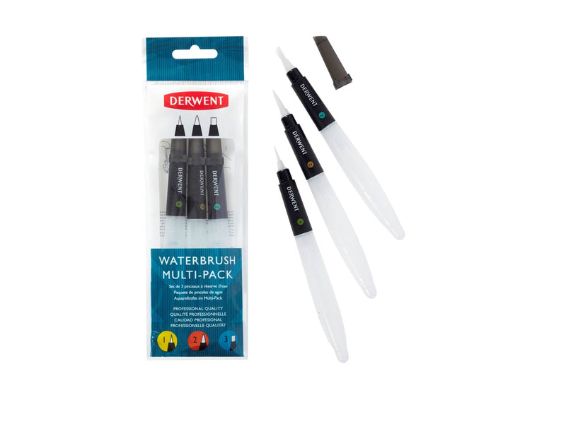 Derwent Waterbrush For Watercolour Painting Pack Of 3 Includes Chisel Tip Fine Tip & Medium Tip