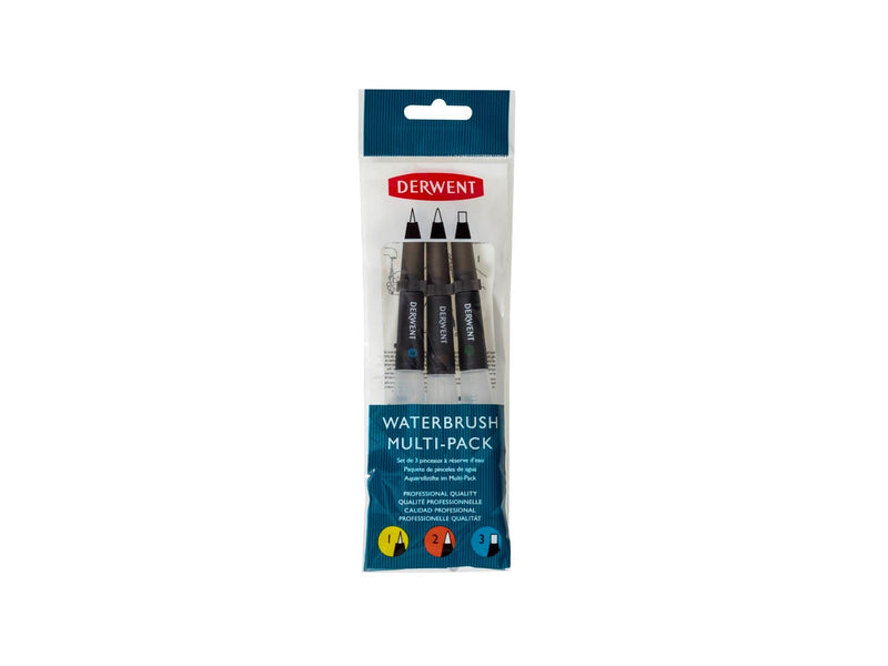 Derwent Waterbrush For Watercolour Painting Pack Of 3 Includes Chisel Tip Fine Tip & Medium Tip