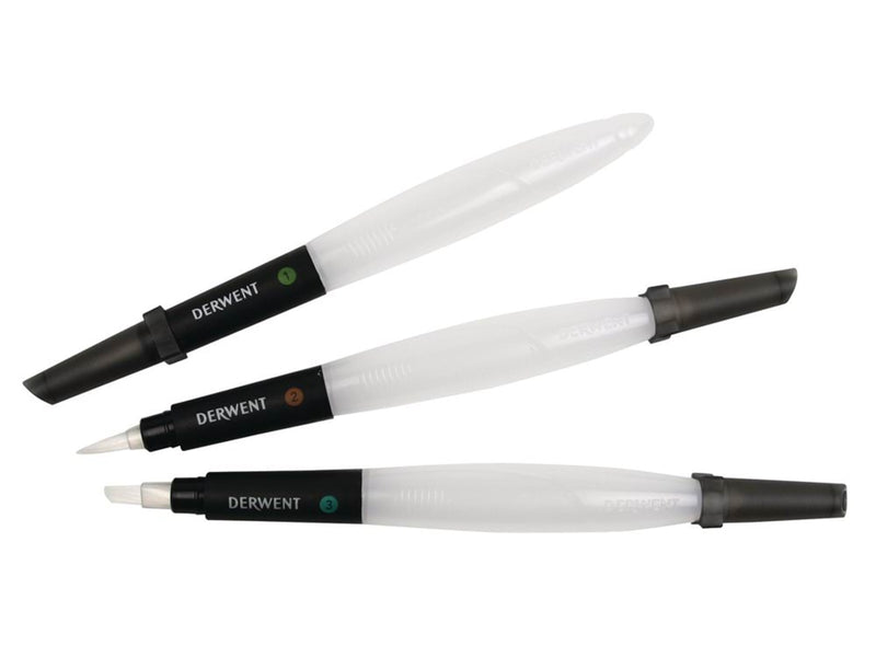 Derwent Waterbrush For Watercolour Painting Pack Of 3 Includes Chisel Tip Fine Tip & Medium Tip