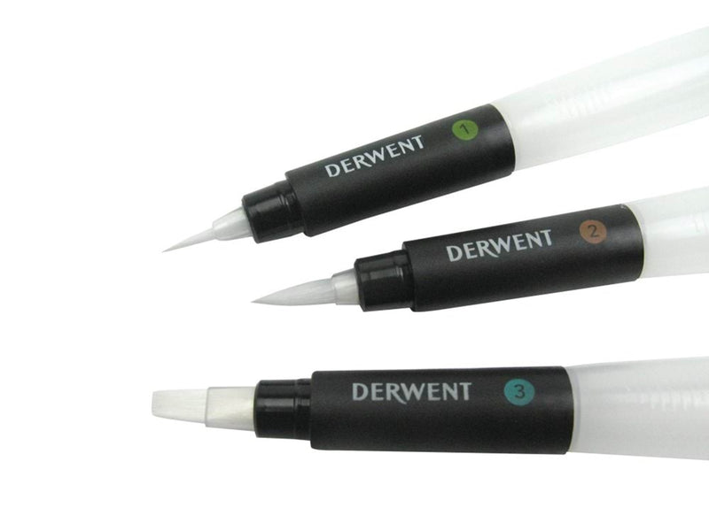 Derwent Waterbrush For Watercolour Painting Pack Of 3 Includes Chisel Tip Fine Tip & Medium Tip