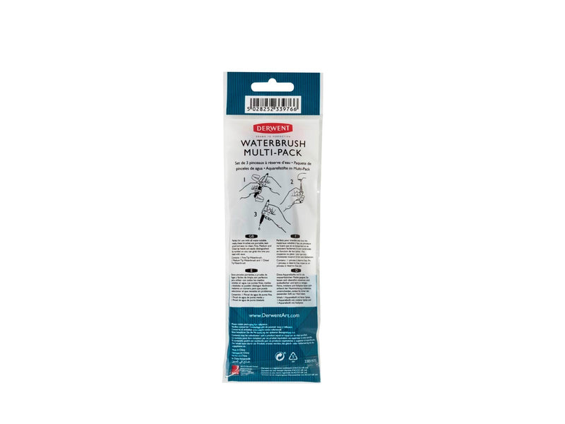 Derwent Waterbrush For Watercolour Painting Pack Of 3 Includes Chisel Tip Fine Tip & Medium Tip
