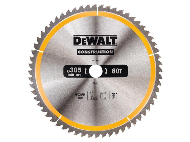 Dewalt Construction Circular Saw Blade Stationary - Fine Finish 305mm 60T