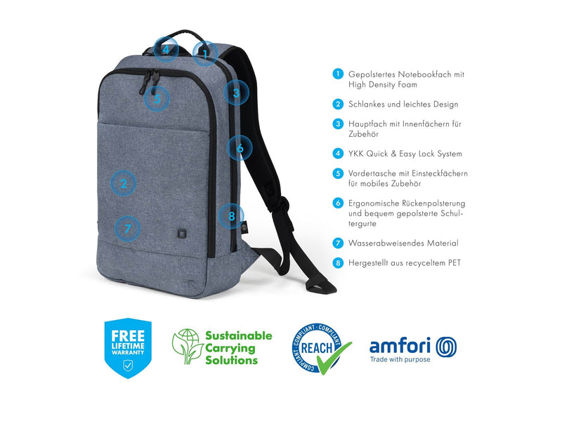 Dicota Slim Eco Motion Rucksack für Laptop 14.1" | Blau