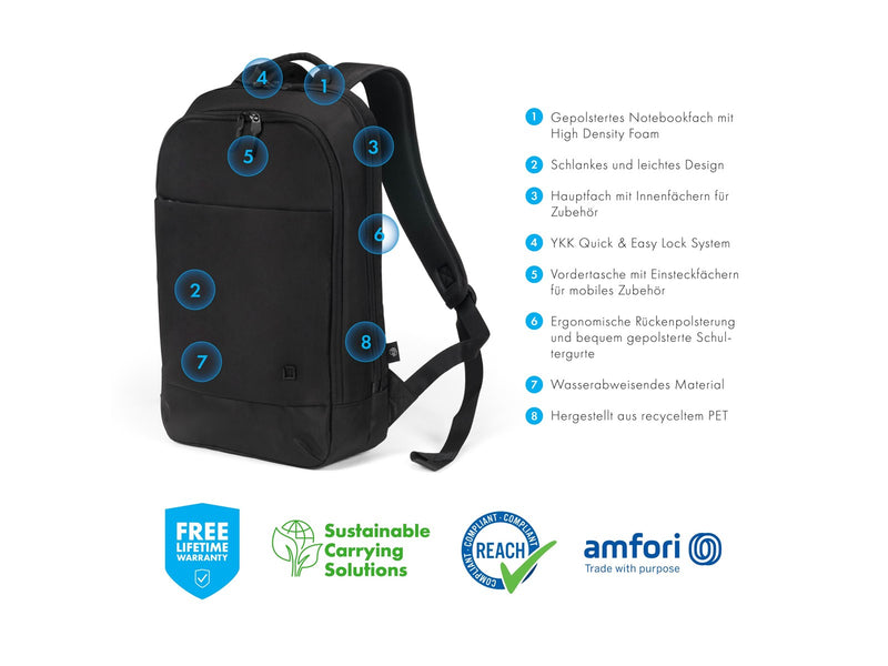 Dicota Slim Eco Motion Rucksack für Laptop 14.1" | Schwarz