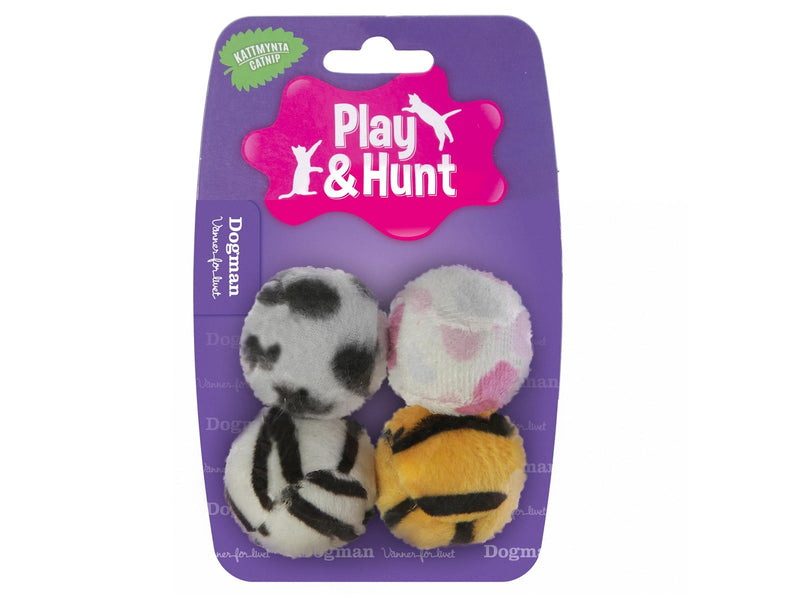 Dogman Cat Toy Plush Covered Ball 4cm (4-Pack Assorted)