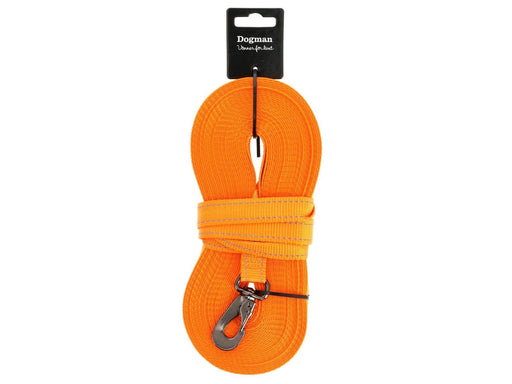Dogman Iris Gewebte Schleppleine mit Karabinerhaken Orange 20mm 15m