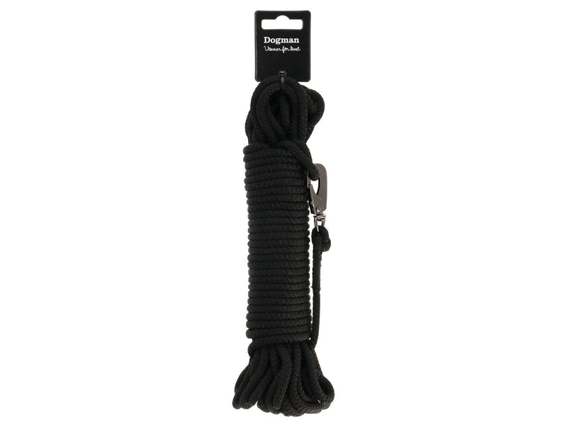 Dogman Iris geflochtene Schleppleine mit Karabinerbefestigung Schwarz 6,5mm 15m