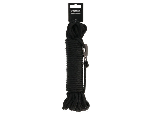 Dogman Iris geflochtene Schleppleine mit Karabinerbefestigung Schwarz 6,5mm 15m