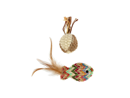 Dogman Katzenspielzeug Bunter Twillstoff-Fisch und Ball mit Katzenminze 16cm