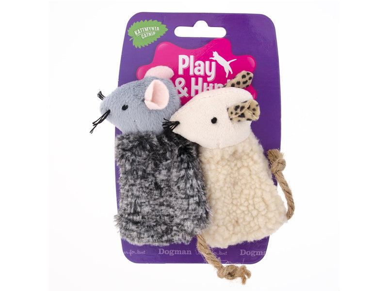 Dogman Katzenspielzeug Mäuse mit Seilschwanz (2er-Pack) 10cm