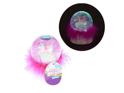 Dream Horse Snow Globe Unicorn with Feathers and Light