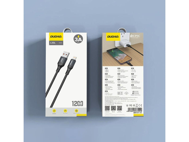 Dudao 3A 30W L3SL USB-A - Lightning Cable Braided 1.2m - Black
