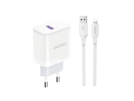 Dudao A20EU USB-A 18W network charger - white + USB-A - Lightning cable