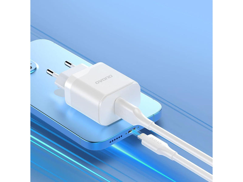 Dudao A20EU USB-A 18W network charger - white + USB-A - Lightning cable