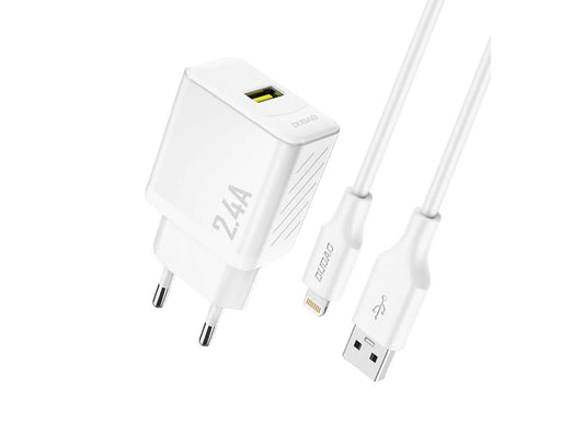 Dudao A23LEU 2.4A GaN EU USB-A wall charger with USB-A cable - Lightning - white