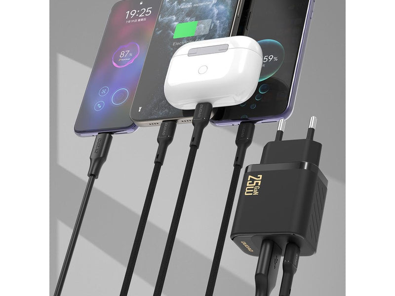 Dudao A26TCEU PD QC 25W GaN USB-A USB-C wall charger with USB-C cable - black