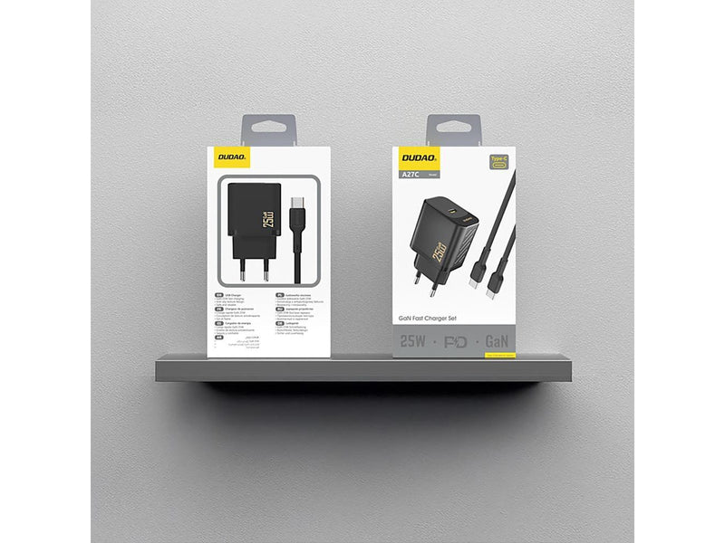 Dudao A27CEU PD 25W GaN SB-C AC Charger with USB-C Cable - Black