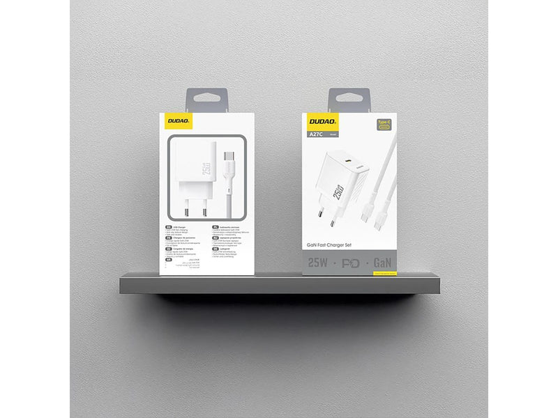 Dudao A27CEU PD 25W GaN SB-C AC Charger with USB-C Cable - White