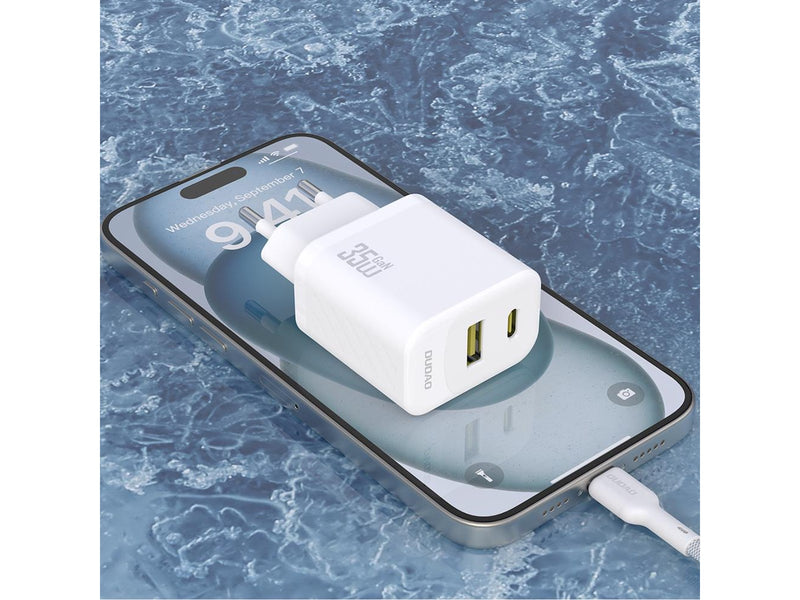Dudao A27MaxCEU PD QC 35W USB-A USB-C wall charger with USB-C cable - white
