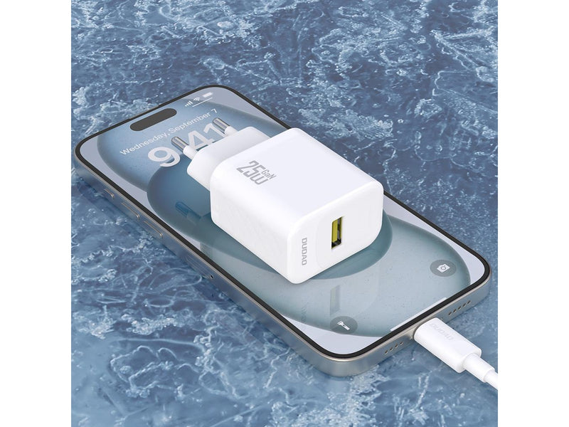 Dudao A27STEU 25W GaN USB-A wall charger with USB-A cable - USB-C - white