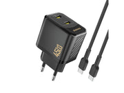 Dudao A28PCEU PD 45W GaN 2xUSB-C Wall Charger with USB-C Cable - Black