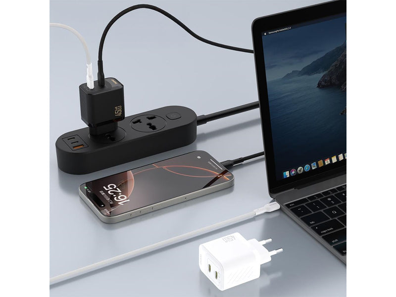 Dudao A28PCEU PD 45W GaN 2xUSB-C Wall Charger with USB-C Cable - Black