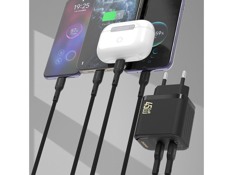 Dudao A28PCEU PD 45W GaN 2xUSB-C Wall Charger with USB-C Cable - Black