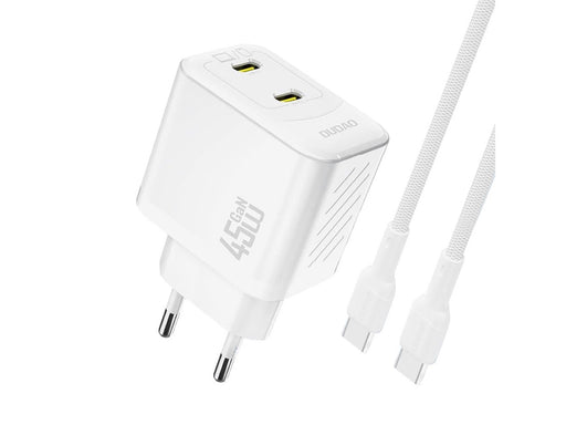 Dudao A28PCEU PD 45W GaN 2xUSB-C Wall Charger with USB-C Cable - White