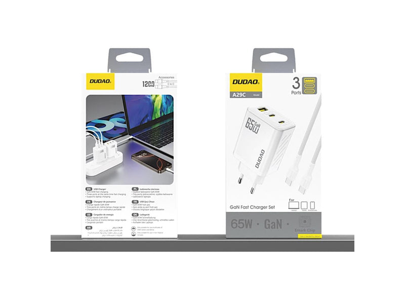 Dudao A29C 65W GaN Wall Charger + USB-C Cable - White