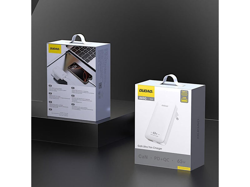 Dudao A65Q 65W GaN Travel Wall Charger USB-A / USB-C PD Ultra-Thin EU / US - White